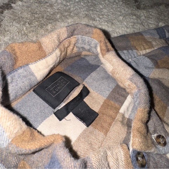 Men's 14th & Union Cotton Flannel Shirt, Large, Brown Blue Plaid - Picture 2 of 5